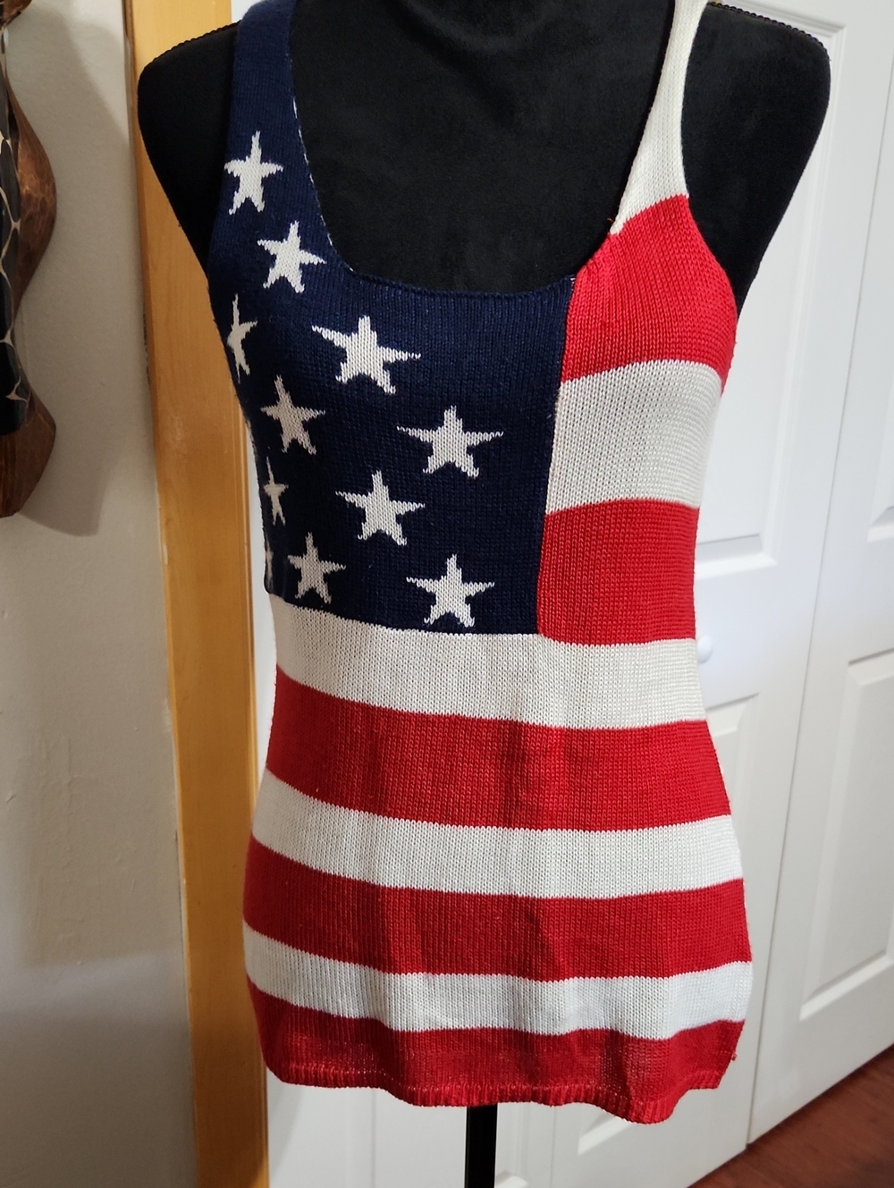 Patriotic V-Neck Sleeveless Sweater Tank - Red, White & Blue